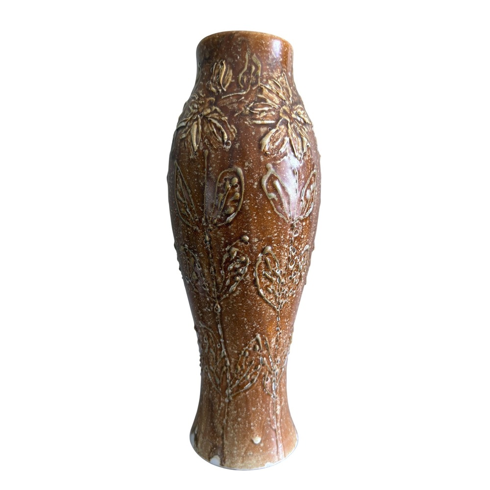 Gotham Pottery Vase • Crown‑G Mark • 12.75" Textured Floral Mid-Century New York